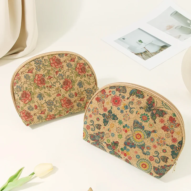 Eco-Friendly Cork Makeup Bag – Lightweight Semi-Circular Pouch